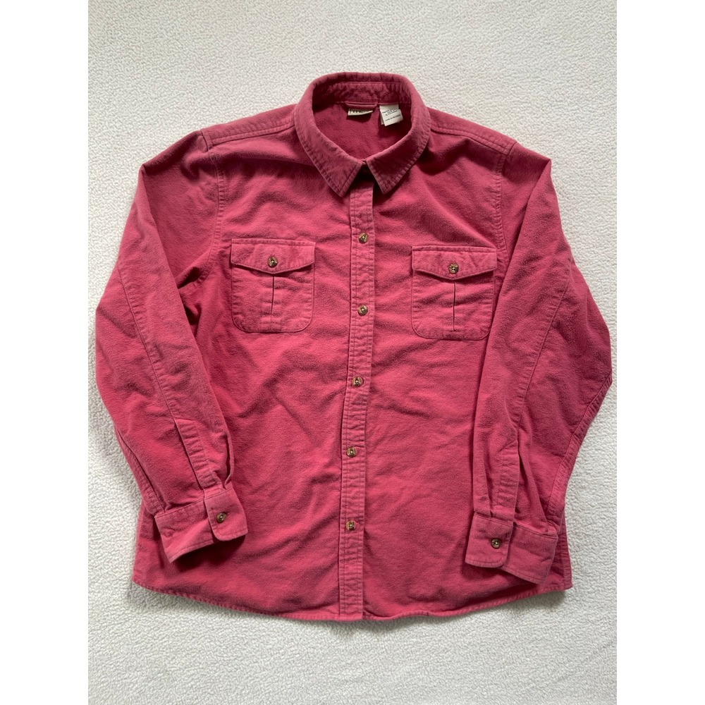 LL Bean Women XL Button Down Shirt Pink 100% Cotton Long Sleeve Flannel Style